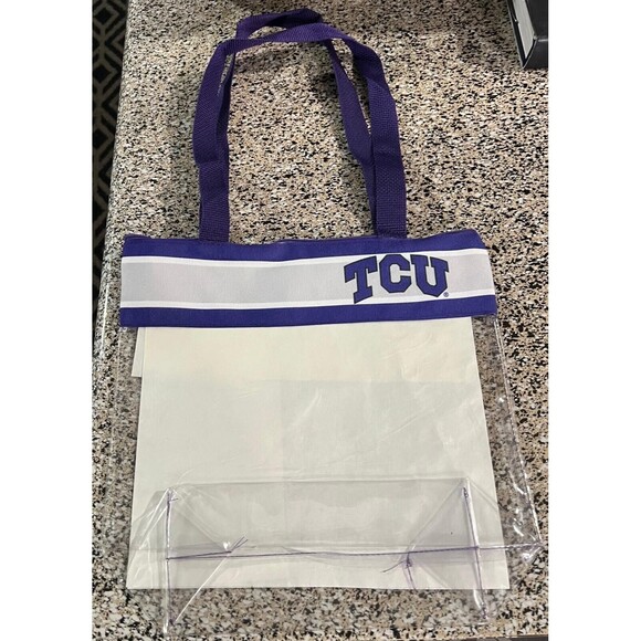TCU Horned Frogs Plastic Stadium Bag, Clear/Purple with Zipper 10x12 (NEW) - Picture 1 of 4